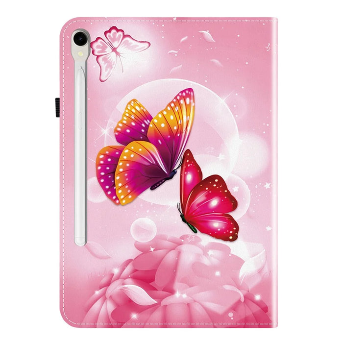 Leather Case For Samsung Galaxy Tab S10 Lite / S10 FE / S9 FE / S9 Pattern Printed Stand Tablet Cover with Card Slots - Pink Butterfly - 7