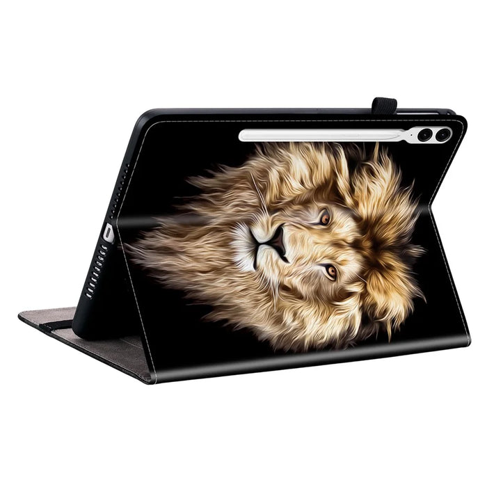 Leather Case For Samsung Galaxy Tab S10+  /  S9 FE+  /  S9+ Pattern Printed Stand Tablet Cover with Card Slots - Lion Head - 4