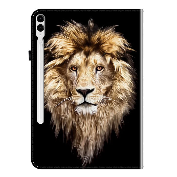 Leather Case For Samsung Galaxy Tab S10+  /  S9 FE+  /  S9+ Pattern Printed Stand Tablet Cover with Card Slots - Lion Head - 6
