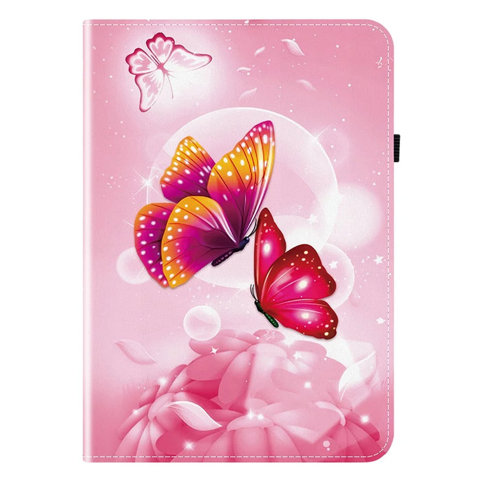 For Samsung Galaxy Tab A9+ Leather Case Pattern Printed Stand Tablet Cover with Card Slots - Pink Butterfly - 6