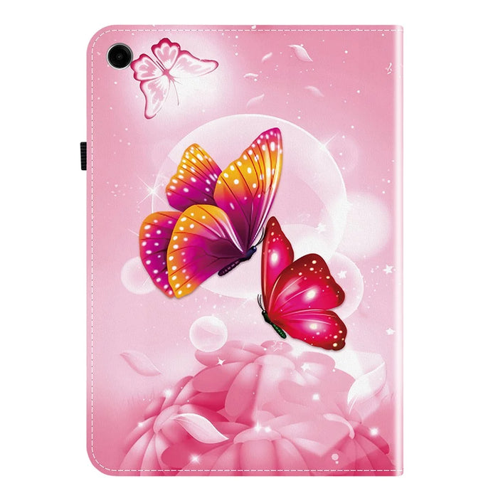 For Samsung Galaxy Tab A9+ Leather Case Pattern Printed Stand Tablet Cover with Card Slots - Pink Butterfly - 7