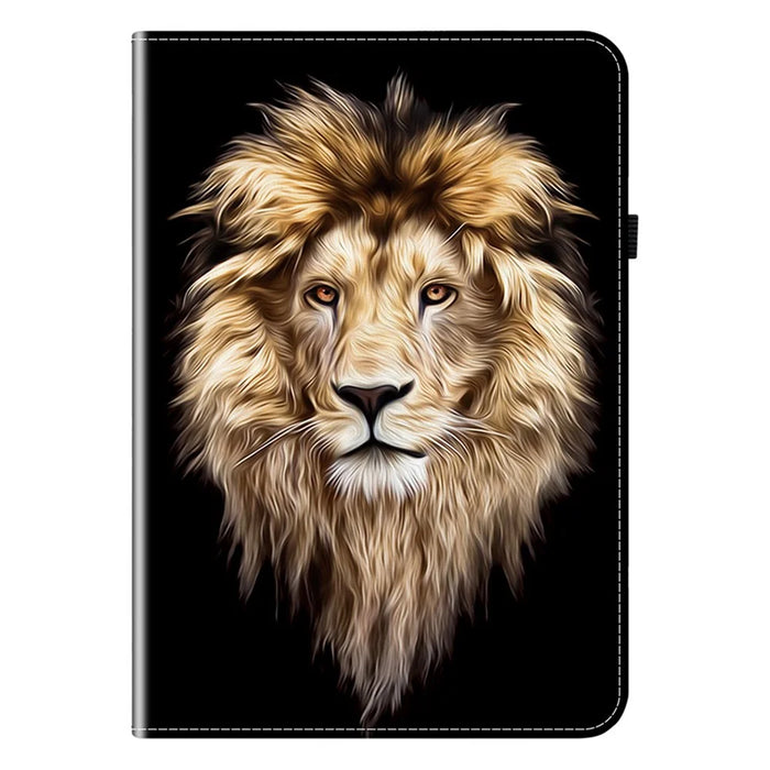 For Samsung Galaxy Tab A9 Leather Case Pattern Printed Stand Tablet Cover with Card Slots - Lion Head - 6