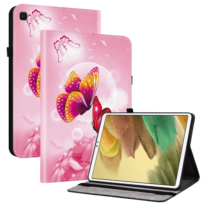 For Samsung Galaxy Tab A7 Lite 8.7-inch T220  /  T225 Leather Case Pattern Printed Stand Tablet Cover with Card Slots - Pink Butterfly - 1