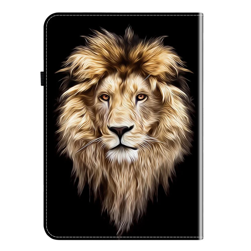 For Amazon Kindle Paperwhite (2021) Leather Case Pattern Printed Stand Tablet Cover with Card Slots - Lion Head - 7