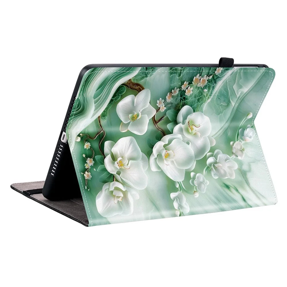 For Amazon Kindle Paperwhite (2024) / Kindle Colorsoft Leather Case Pattern Printed Stand Tablet Cover with Card Slots - Jade Flower - 4