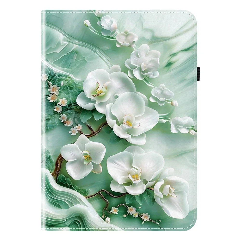 For Amazon Kindle Paperwhite (2024) / Kindle Colorsoft Leather Case Pattern Printed Stand Tablet Cover with Card Slots - Jade Flower - 6