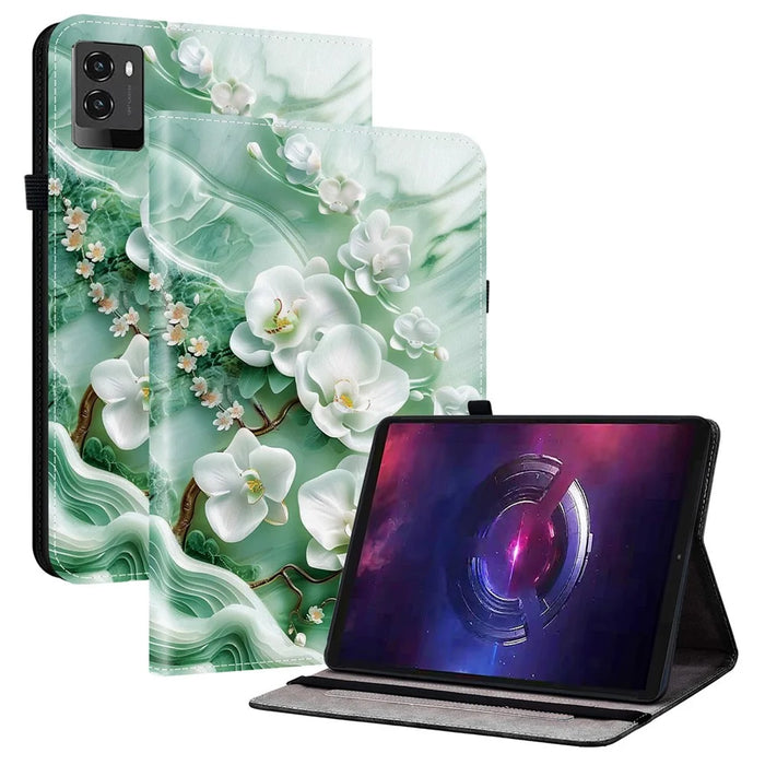 For Lenovo Legion Y700 (2025) Leather Case Pattern Printed Stand Tablet Cover with Card Slots - Jade Flower - 1