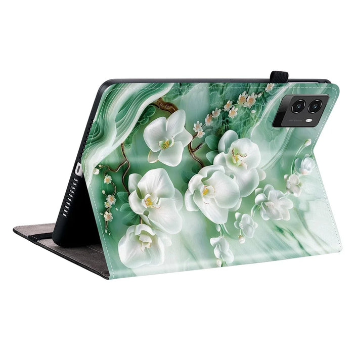 For Lenovo Legion Y700 (2025) Leather Case Pattern Printed Stand Tablet Cover with Card Slots - Jade Flower - 4