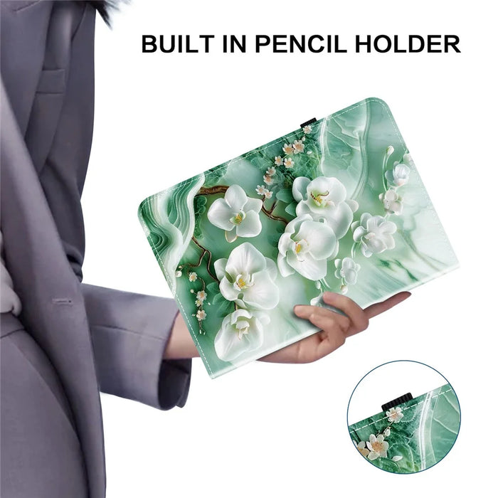 For Lenovo Legion Y700 (2025) Leather Case Pattern Printed Stand Tablet Cover with Card Slots - Jade Flower - 5