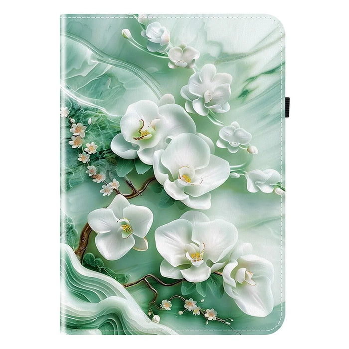 For Lenovo Legion Y700 (2025) Leather Case Pattern Printed Stand Tablet Cover with Card Slots - Jade Flower - 7