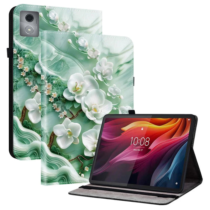 Leather Case For Lenovo Tab K11 Plus / M11 Plus / Xiaoxin Pad Plus (2024) Pattern Printed Stand Tablet Cover with Card Slots - Jade Flower - 1