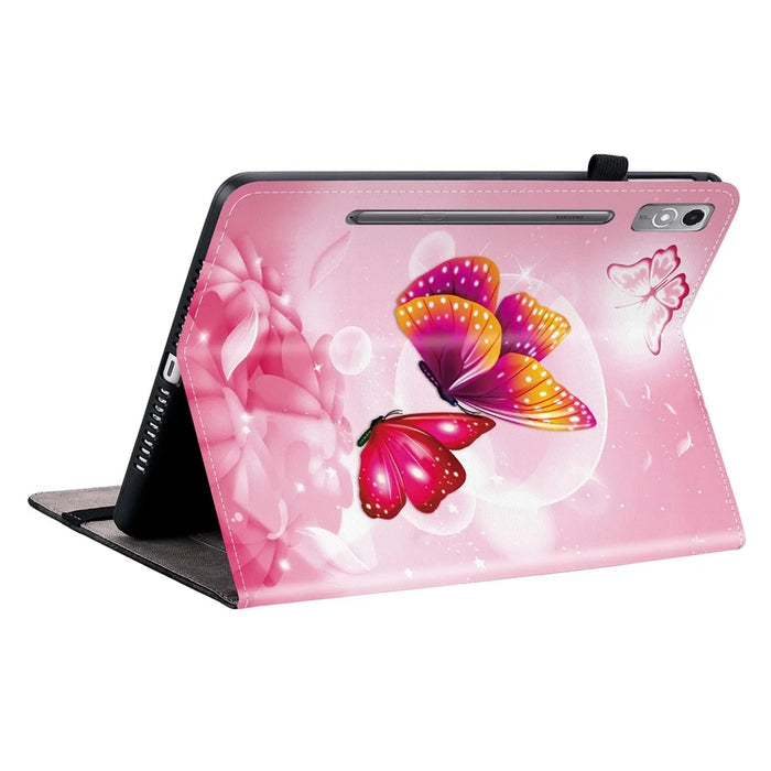 For Lenovo Tab P12 Leather Case Pattern Printed Stand Tablet Cover with Card Slots - Pink Butterfly - 4