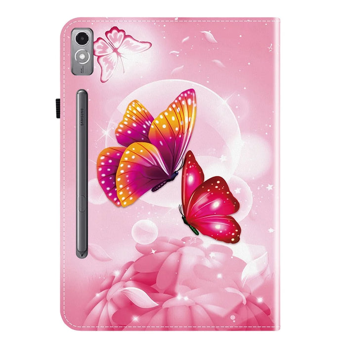 For Lenovo Tab P12 Leather Case Pattern Printed Stand Tablet Cover with Card Slots - Pink Butterfly - 6