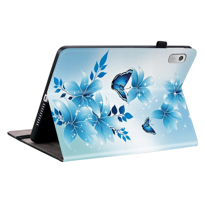 For Lenovo Tab M9 TB-310FU Leather Case Pattern Printed Stand Tablet Cover with Card Slots - Blue Butterfly - 4