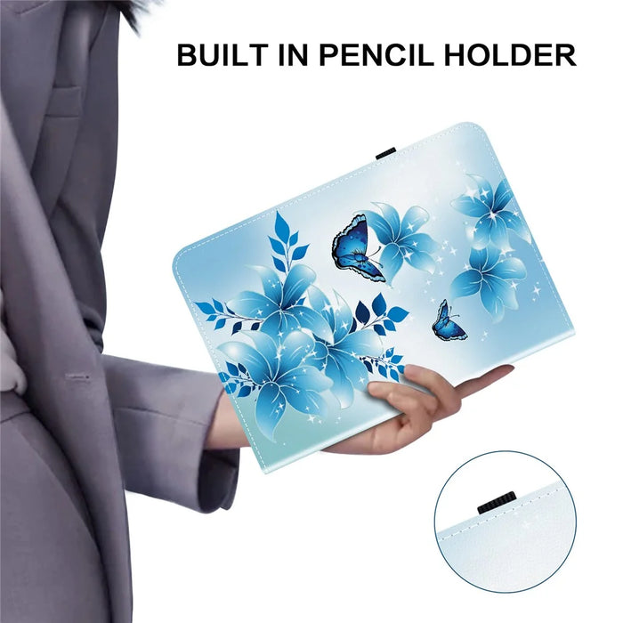 For Lenovo Tab M9 TB-310FU Leather Case Pattern Printed Stand Tablet Cover with Card Slots - Blue Butterfly - 5
