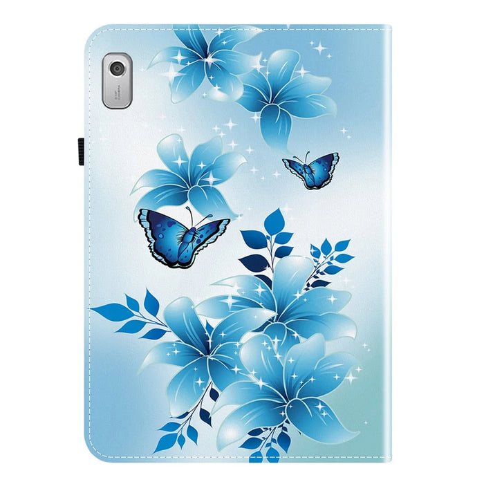 For Lenovo Tab M9 TB-310FU Leather Case Pattern Printed Stand Tablet Cover with Card Slots - Blue Butterfly - 7