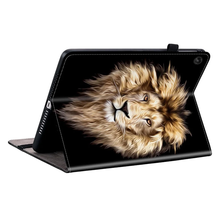 For Lenovo Tab M10 Plus (3rd Gen) Leather Case Pattern Printed Stand Tablet Cover with Card Slots - Lion Head - 4