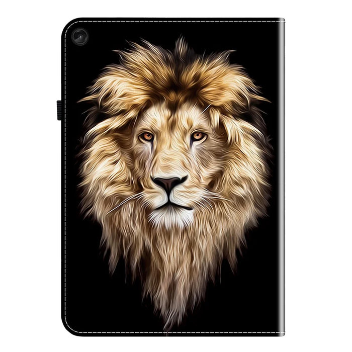 For Lenovo Tab M10 Plus (3rd Gen) Leather Case Pattern Printed Stand Tablet Cover with Card Slots - Lion Head - 6