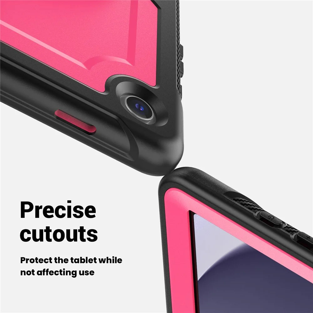 For Samsung Galaxy Tab A9 (SM-X110  /  X115  /  X117) Case Rotating Kickstand PC + TPE Shockproof Tablet Cover with Hand Strap - Rose - 6
