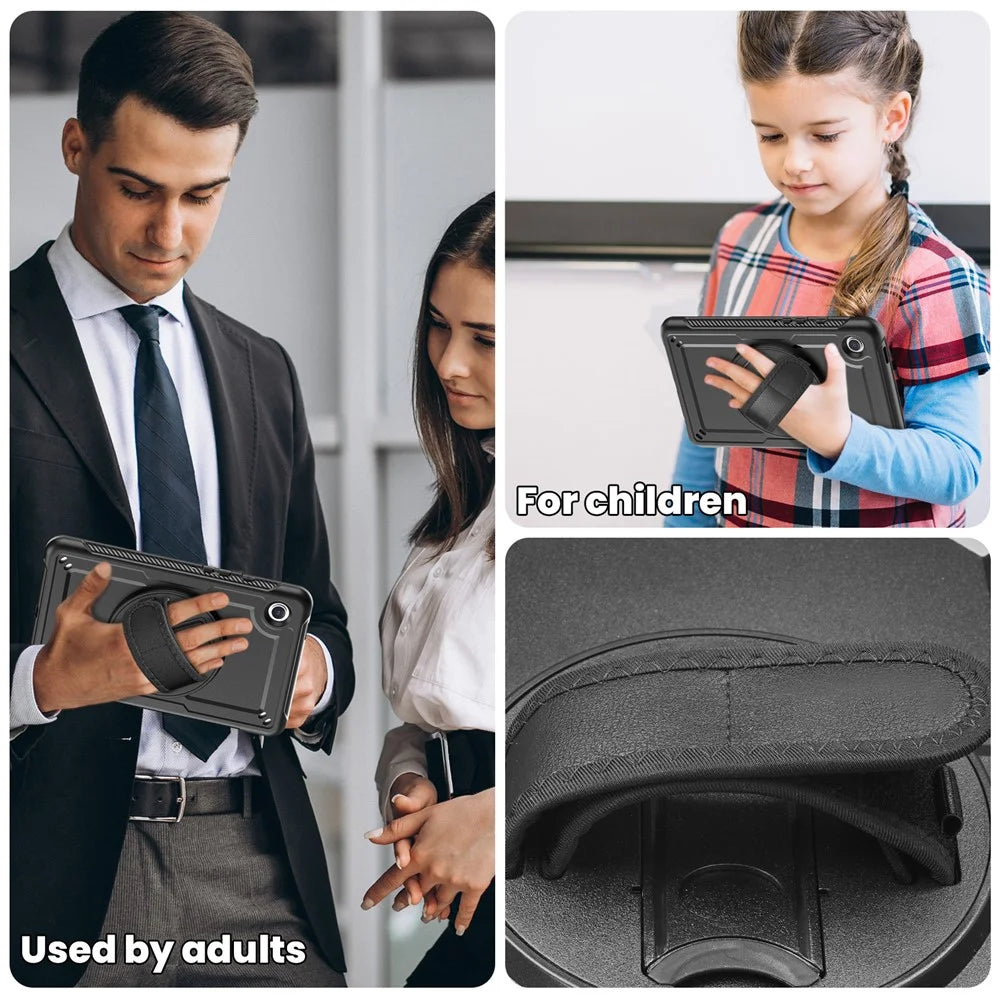 For Samsung Galaxy Tab A9 (SM-X110  /  X115  /  X117) Case Rotating Kickstand PC + TPE Tablet Cover with Hand Strap and Shoulder Strap - Black - 5