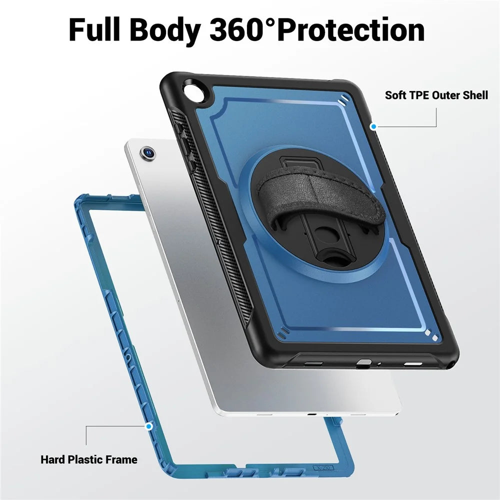 For Samsung Galaxy Tab A11+ / A9+ Case Rotating Kickstand PC + TPE Shockproof Tablet Cover with Hand Strap - Navy Blue - 3