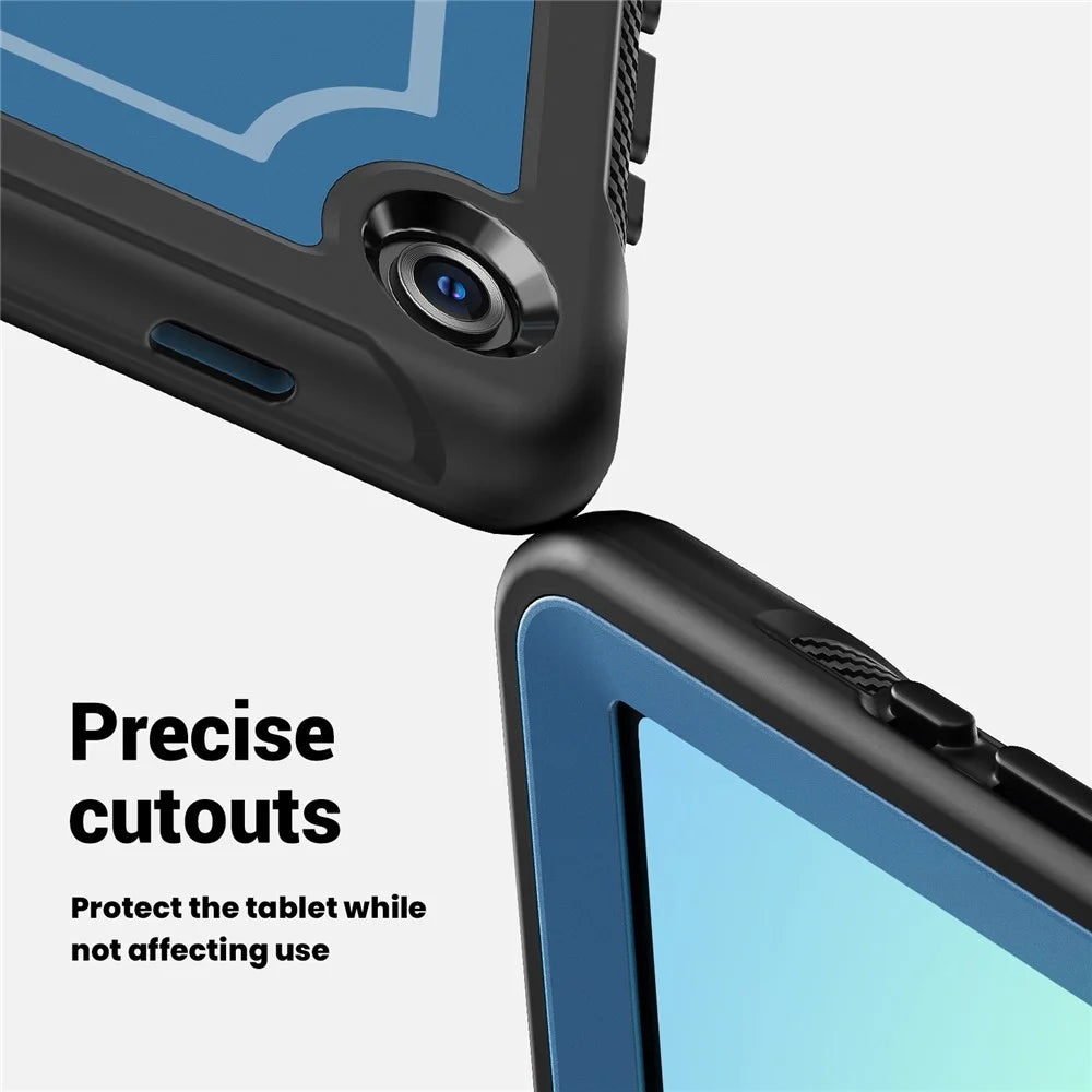 For Samsung Galaxy Tab A11+ / A9+ Case Rotating Kickstand PC + TPE Shockproof Tablet Cover with Hand Strap - Navy Blue - 4