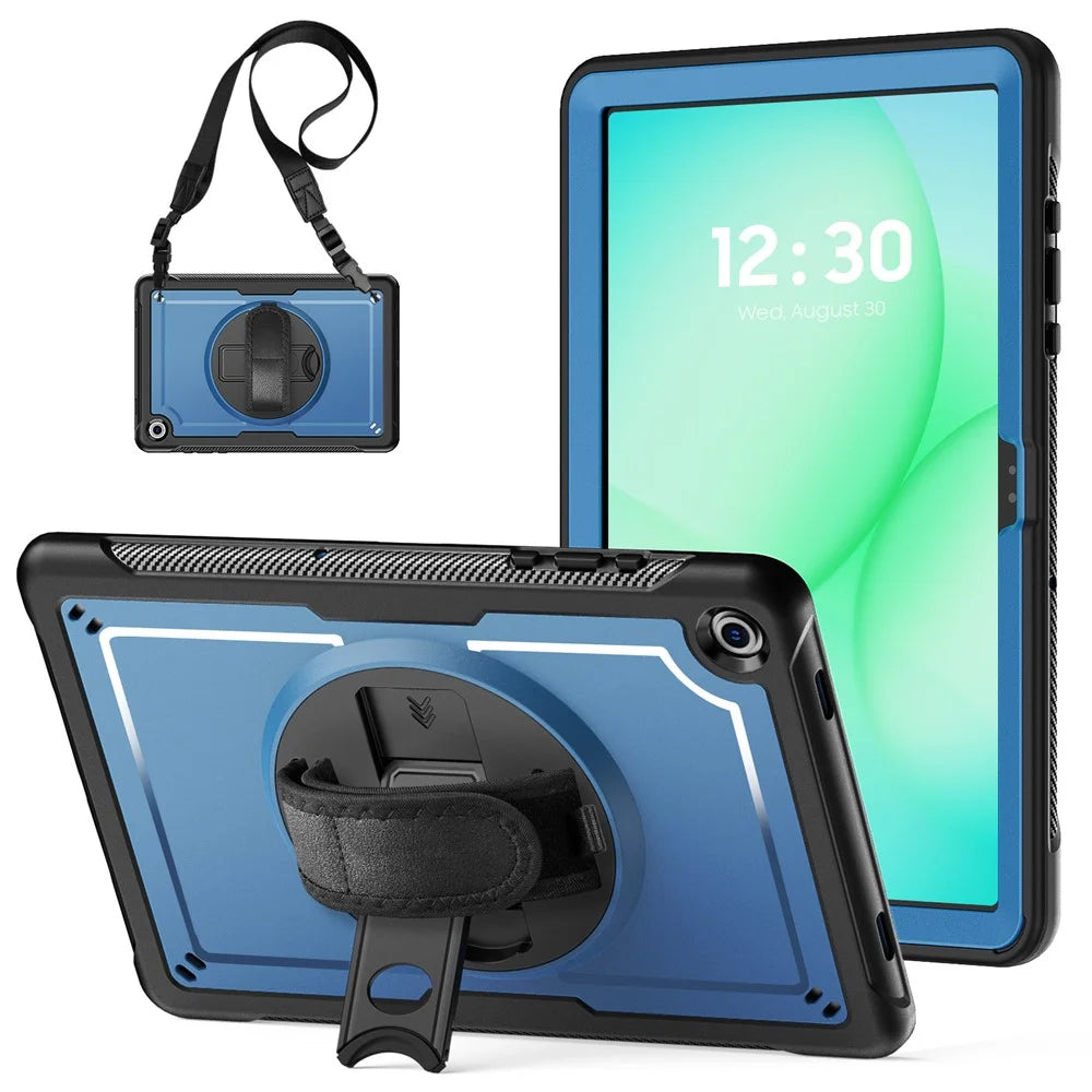 For Samsung Galaxy Tab A11+ / A9+ Case Kickstand PC + TPE Tablet Cover with Hand Strap and Shoulder Strap - Navy Blue - 2