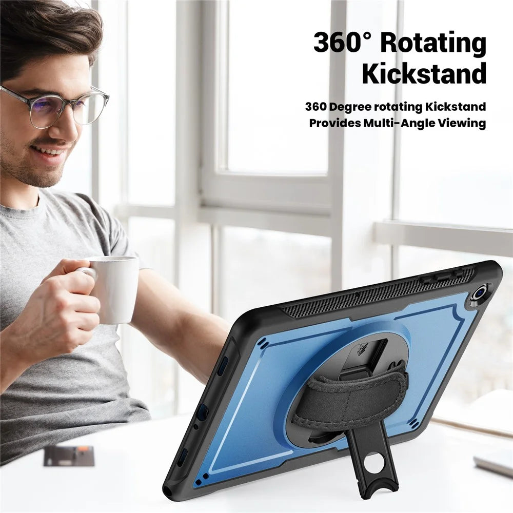 For Samsung Galaxy Tab A11+ / A9+ Case Kickstand PC + TPE Tablet Cover with Hand Strap and Shoulder Strap - Navy Blue - 5