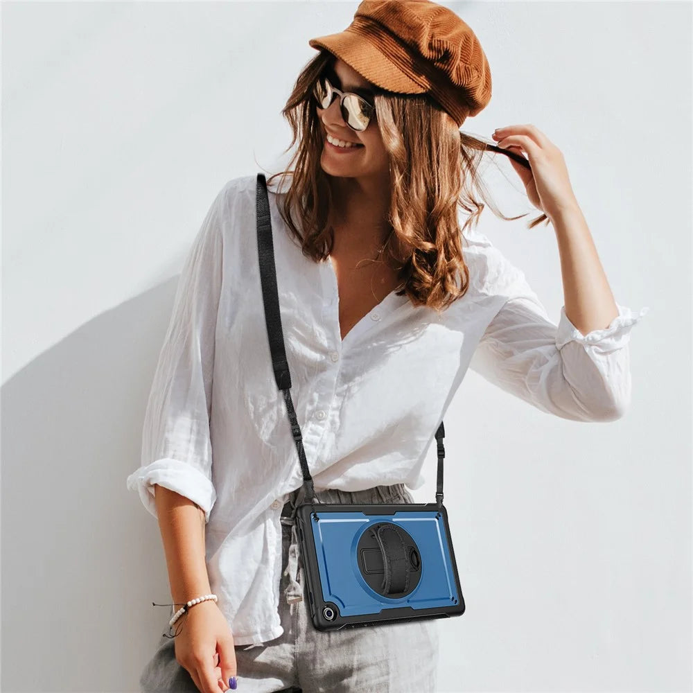 For Samsung Galaxy Tab A11+ / A9+ Case Kickstand PC + TPE Tablet Cover with Hand Strap and Shoulder Strap - Navy Blue - 6