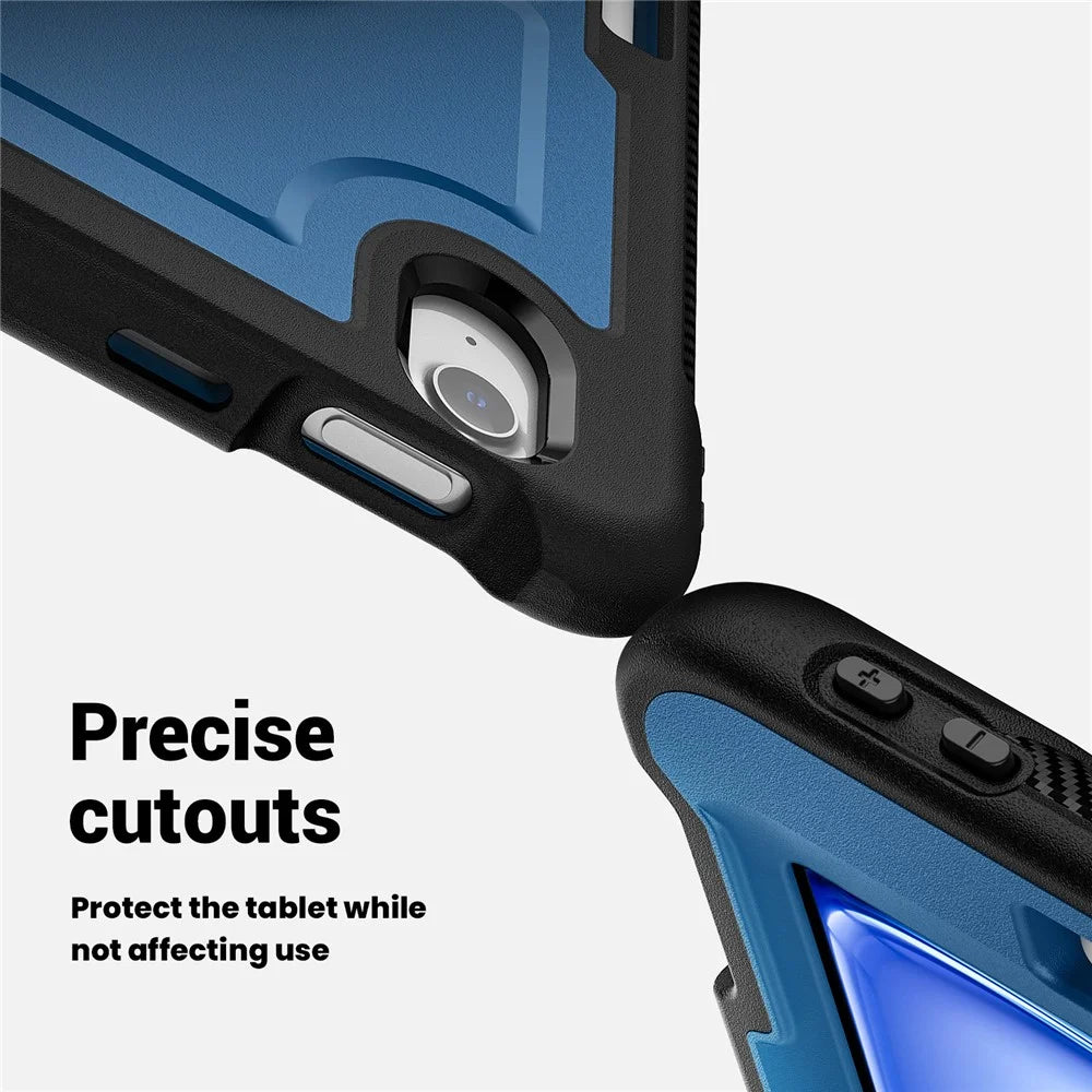 For iPad Air 11 (2026) / (2025) / (2024) Case Rotating Kickstand PC + TPE Shockproof Tablet Cover with Hand Strap - Navy Blue - 5