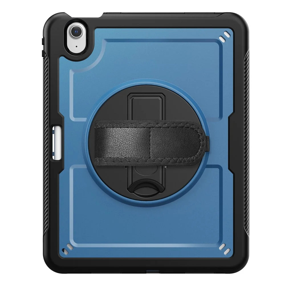 For iPad Air 11 (2026) / (2025) / (2024) Case Rotating Kickstand PC + TPE Shockproof Tablet Cover with Hand Strap - Navy Blue - 6