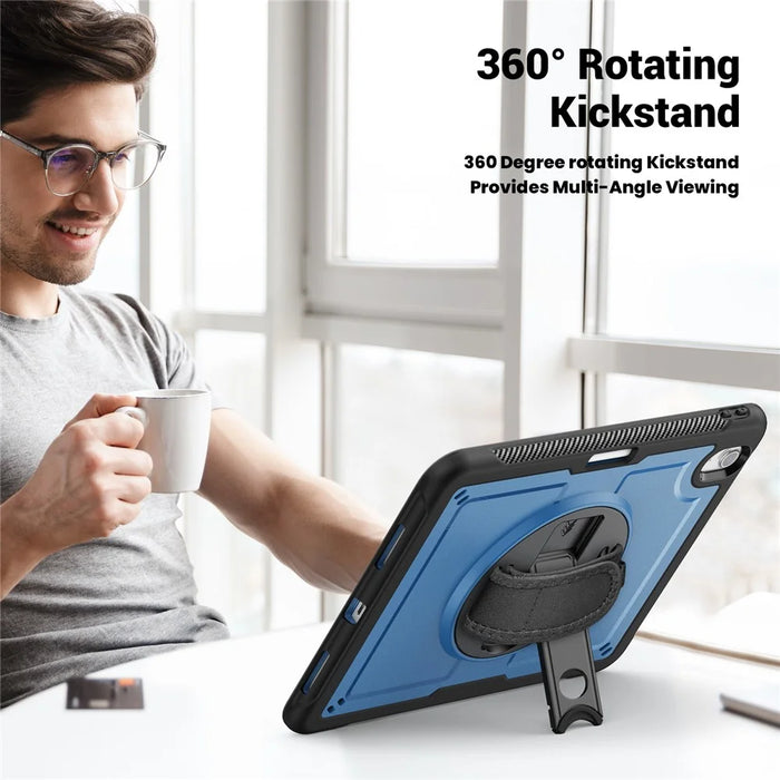 For iPad Air 11 (2026) / (2025) / (2024) Case Kickstand PC + TPE Tablet Cover with Hand Strap and Shoulder Strap - Navy Blue - 3