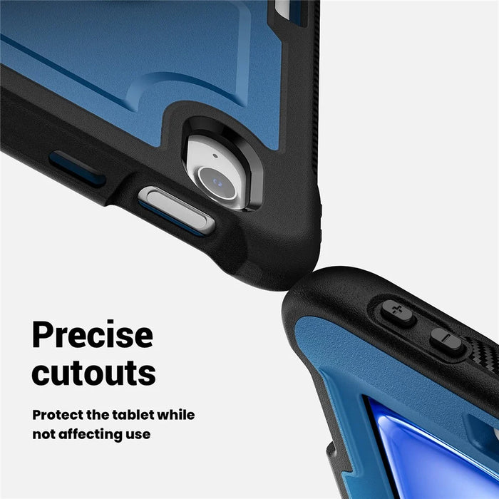 For iPad Air 11 (2026) / (2025) / (2024) Case Kickstand PC + TPE Tablet Cover with Hand Strap and Shoulder Strap - Navy Blue - 6