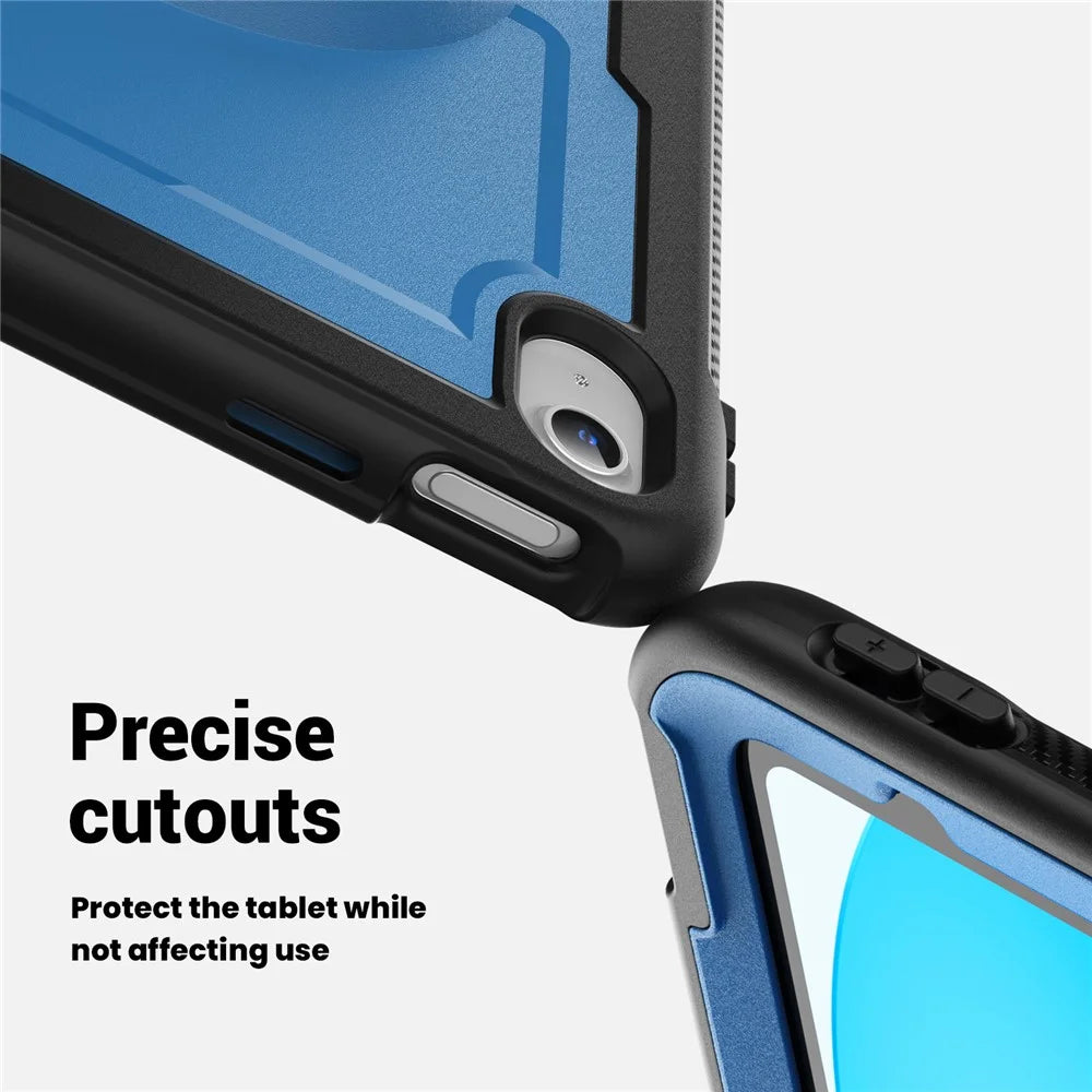 For iPad (2025)  /  10.9 (2022) Case Kickstand PC + TPE Tablet Cover with Hand Strap and Shoulder Strap - Navy Blue - 7