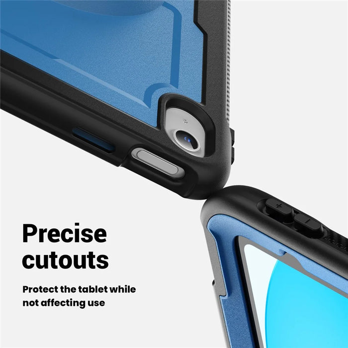 For iPad (2025)  /  10.9 (2022) Case Kickstand PC + TPE Tablet Cover with Hand Strap and Shoulder Strap - Navy Blue - 7