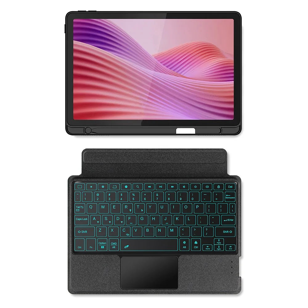 For Lenovo Tab 10.1 (2025) Leather Case + Bluetooth-Compatible Keyboard with Backlight Trackpad - 2