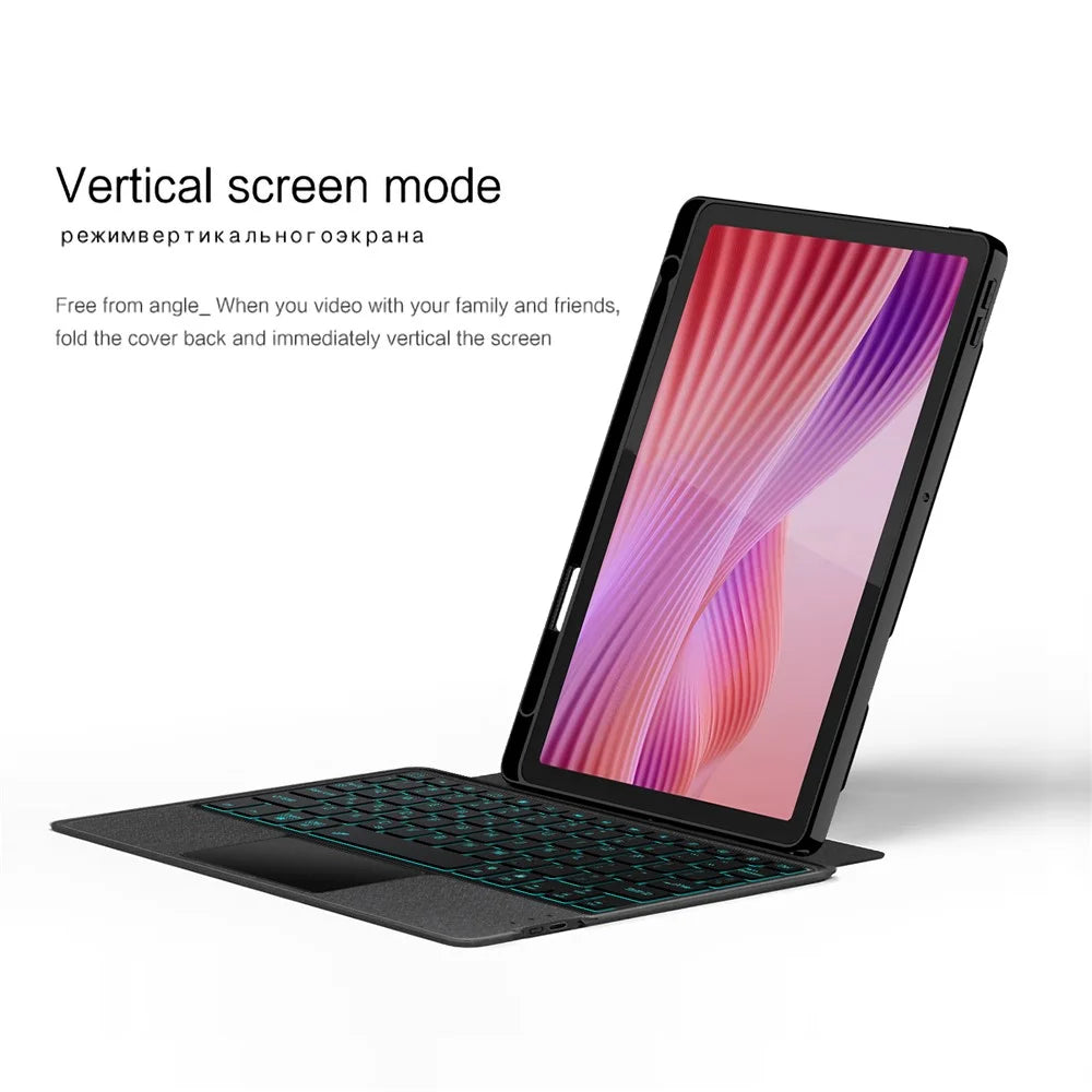 For Lenovo Tab 10.1 (2025) Leather Case + Bluetooth-Compatible Keyboard with Backlight Trackpad - 5