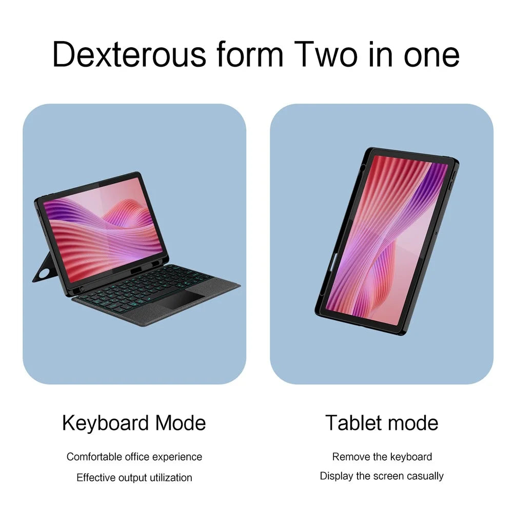 For Lenovo Tab 10.1 (2025) Leather Case + Bluetooth-Compatible Keyboard with Backlight Trackpad - 6