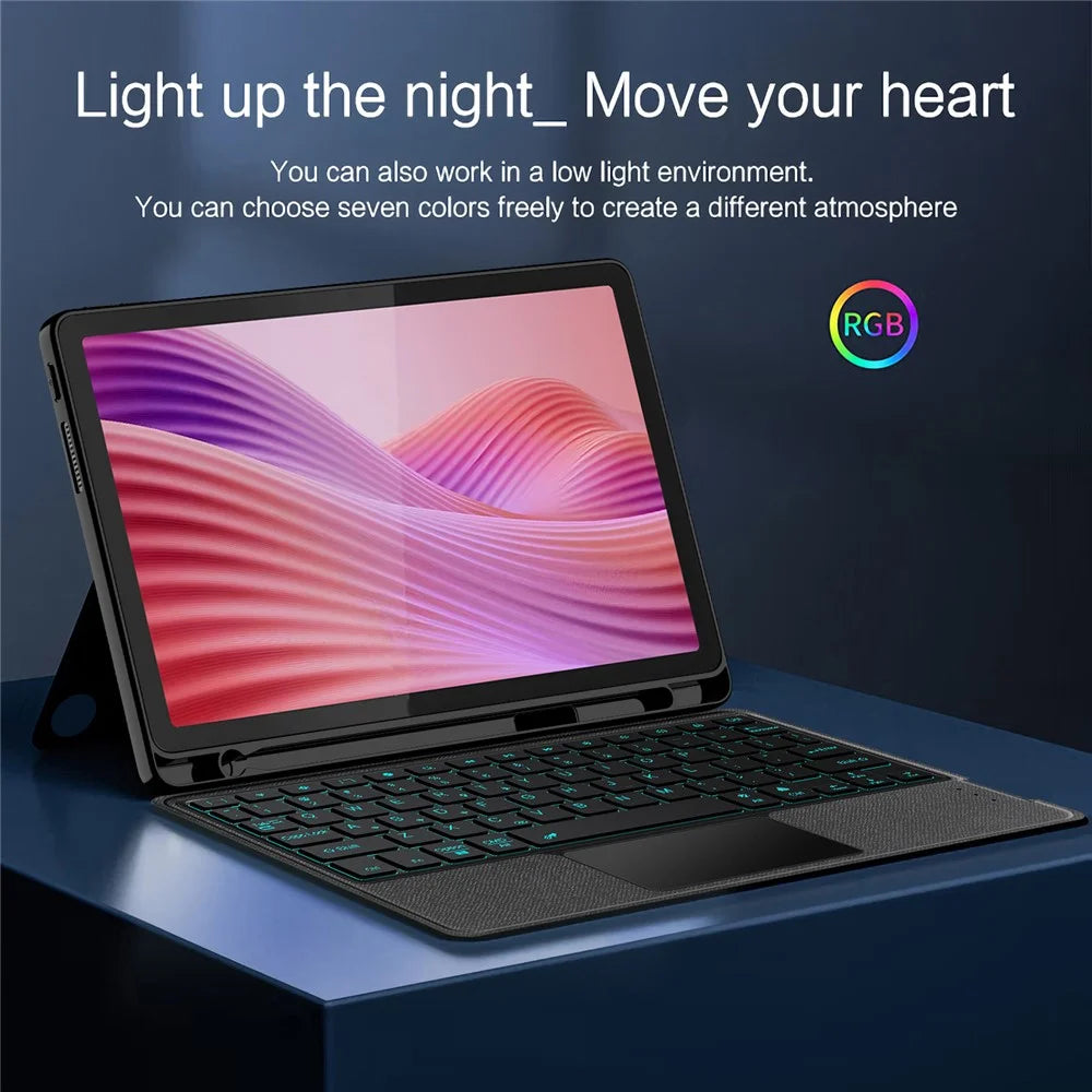 For Lenovo Tab 10.1 (2025) Leather Case + Bluetooth-Compatible Keyboard with Backlight Trackpad - 7