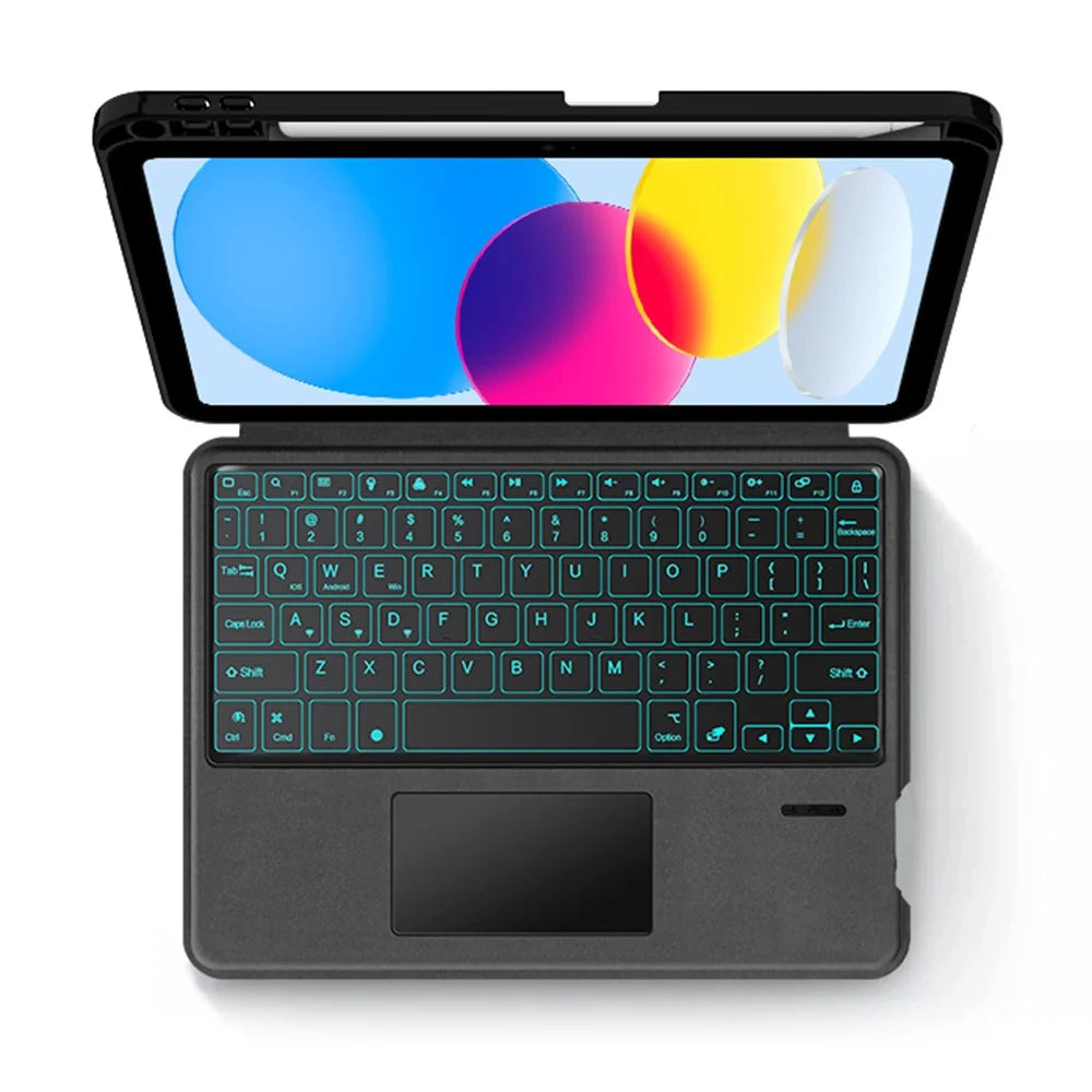 For iPad (2025) Leather Case + Touchpad Bluetooth-Compatible Keyboard with Backlit - 3