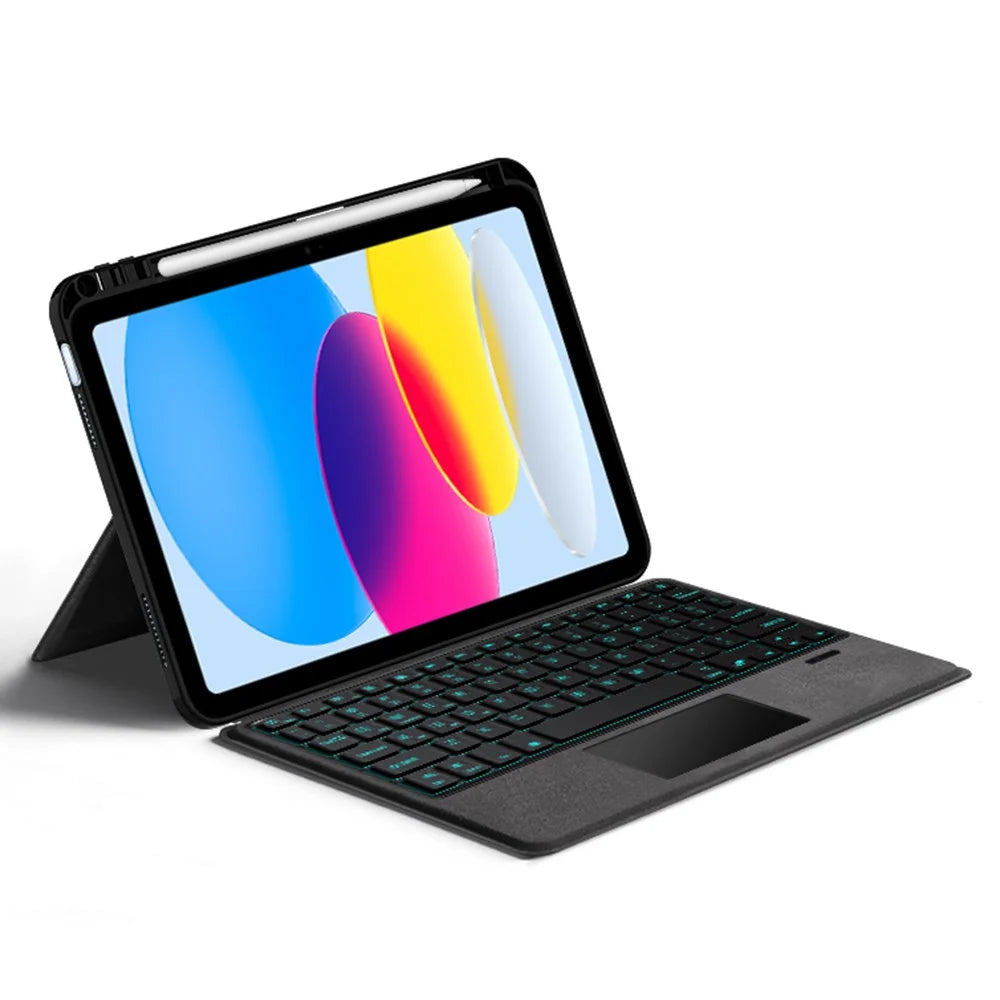 For iPad (2025) Leather Case + Touchpad Bluetooth-Compatible Keyboard with Backlit - 4