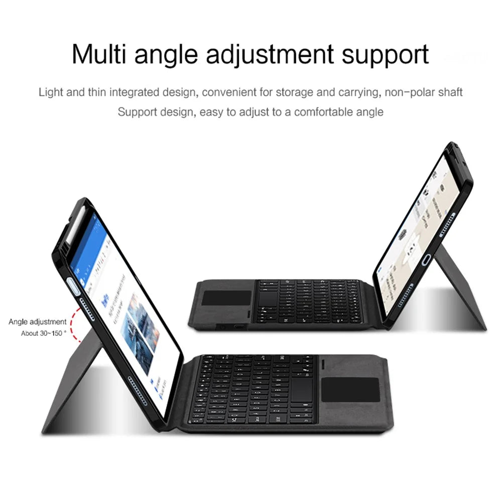 For iPad (2025) Leather Case + Touchpad Bluetooth-Compatible Keyboard with Backlit - 5