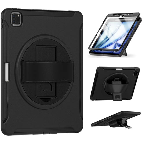 Tablet Case For iPad Air 13 (2026) / (2025) / (2024) / Pro 12.9 (2022) / (2021) / (2020) Rotary Kickstand Cover with Pen Slot / PET Screen Protector - Black - 1