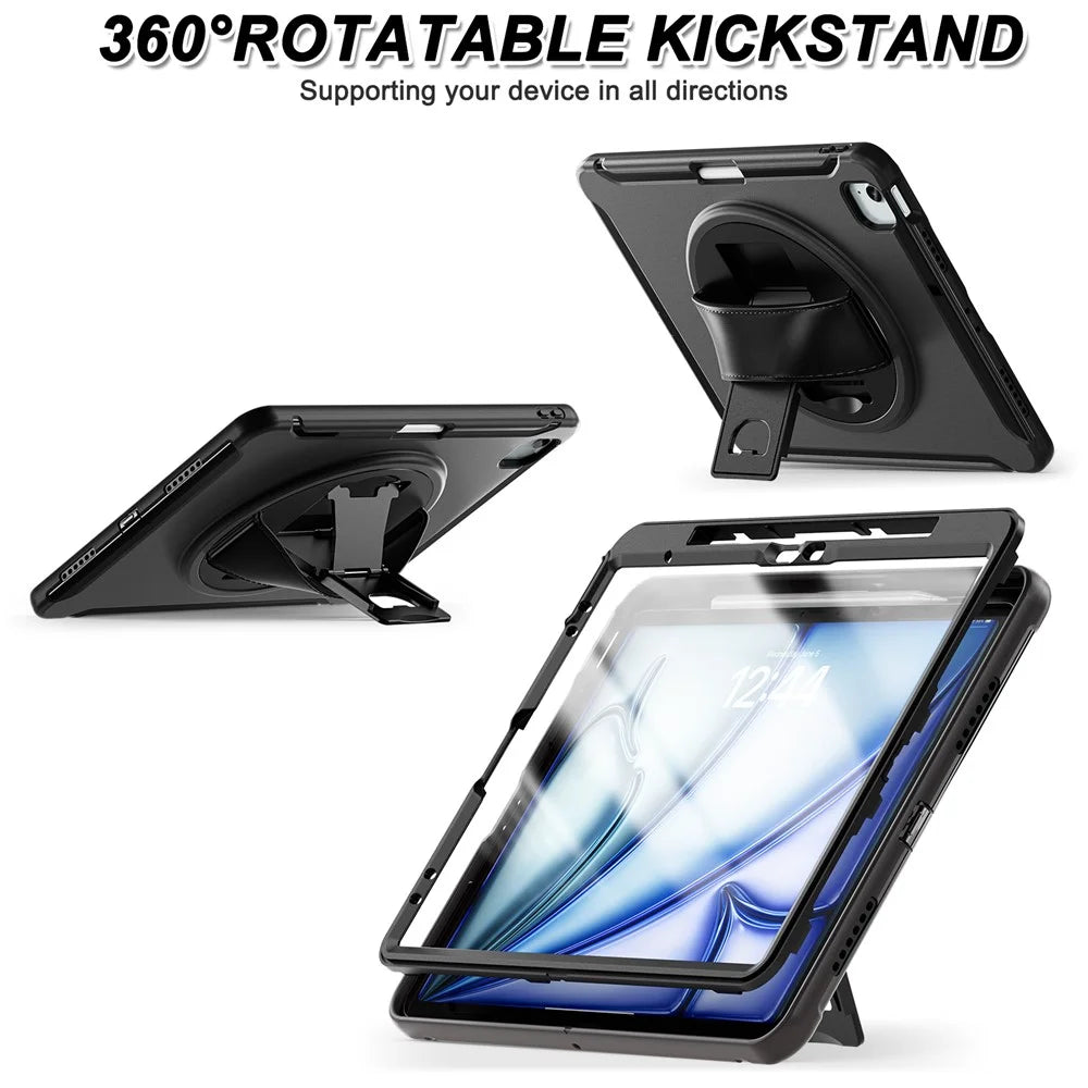Tablet Case For iPad Air 13 (2026) / (2025) / (2024) / Pro 12.9 (2022) / (2021) / (2020) Rotary Kickstand Cover with Pen Slot / PET Screen Protector - Black - 2