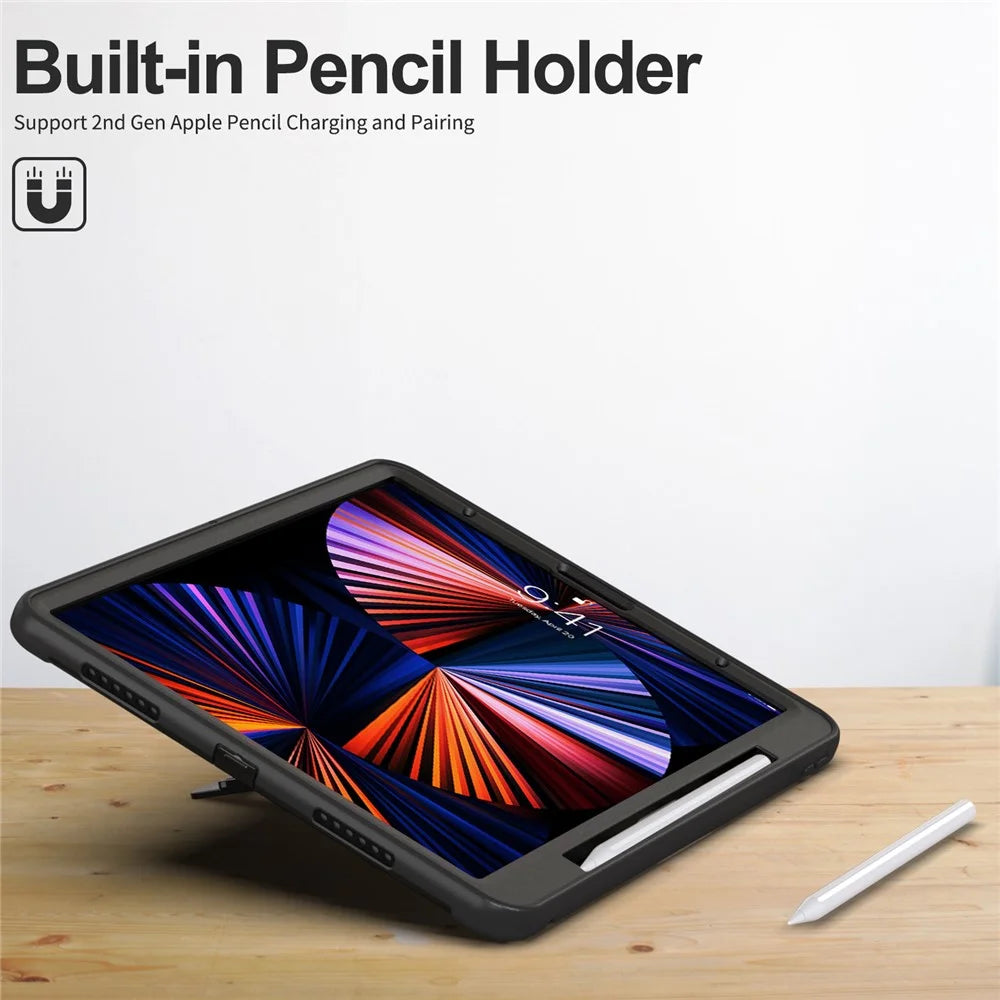 Tablet Case For iPad Air 13 (2026) / (2025) / (2024) / Pro 12.9 (2022) / (2021) / (2020) Rotary Kickstand Cover with Pen Slot / PET Screen Protector - Black - 7