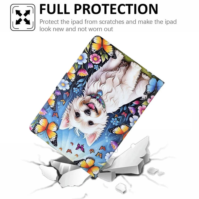 Stand Case for Samsung Galaxy Tab S9 / S9 FE Pattern Printing Tablet Leather Cover with Auto Wake / Sleep - Dog - 7