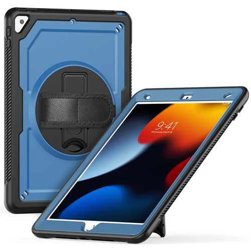 Tablet Case For iPad 10.2 (2021)  /  (2020)  /  (2019)  /  Air 10.5 inch (2019)  /  Pro 10.5-inch (2017) Kickstand PC TPE Cover with Hand Strap - Navy Blue - 1