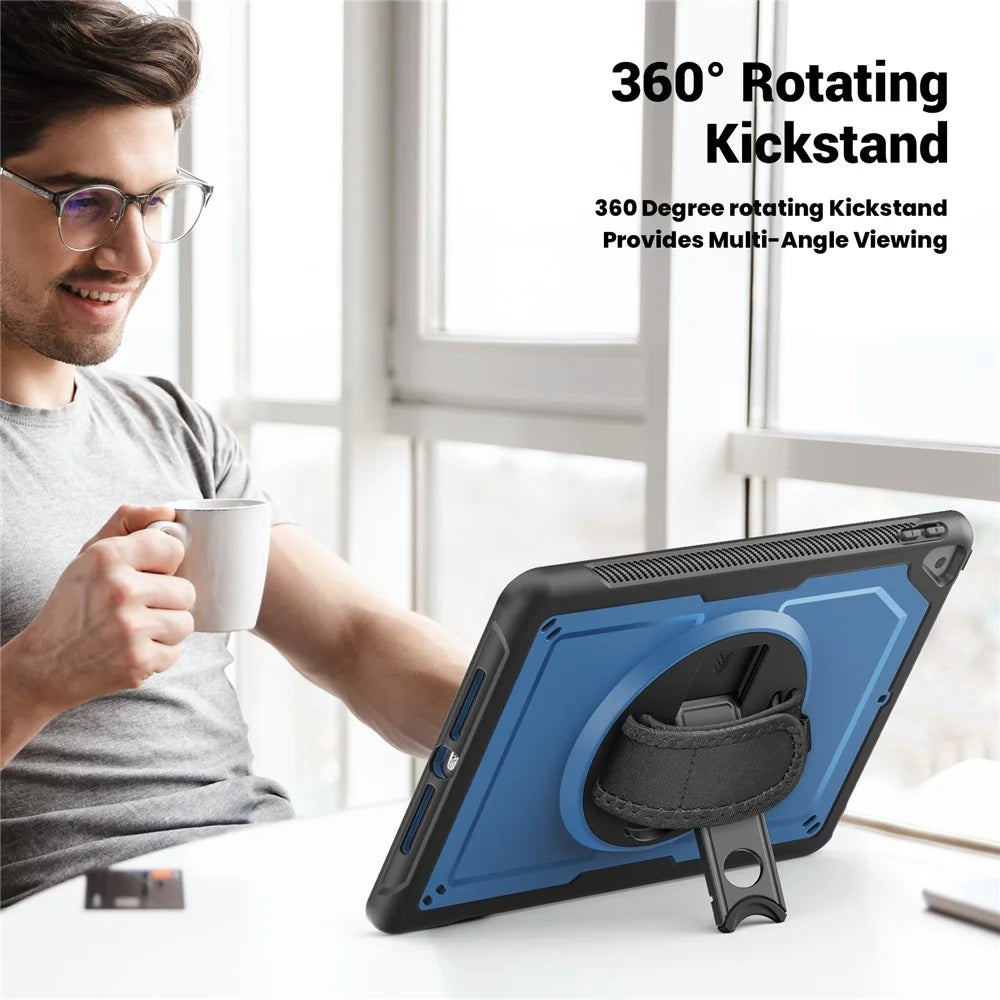 Tablet Case For iPad 10.2 (2021)  /  (2020)  /  (2019)  /  Air 10.5 inch (2019)  /  Pro 10.5-inch (2017) Kickstand PC TPE Cover with Hand Strap - Navy Blue - 3