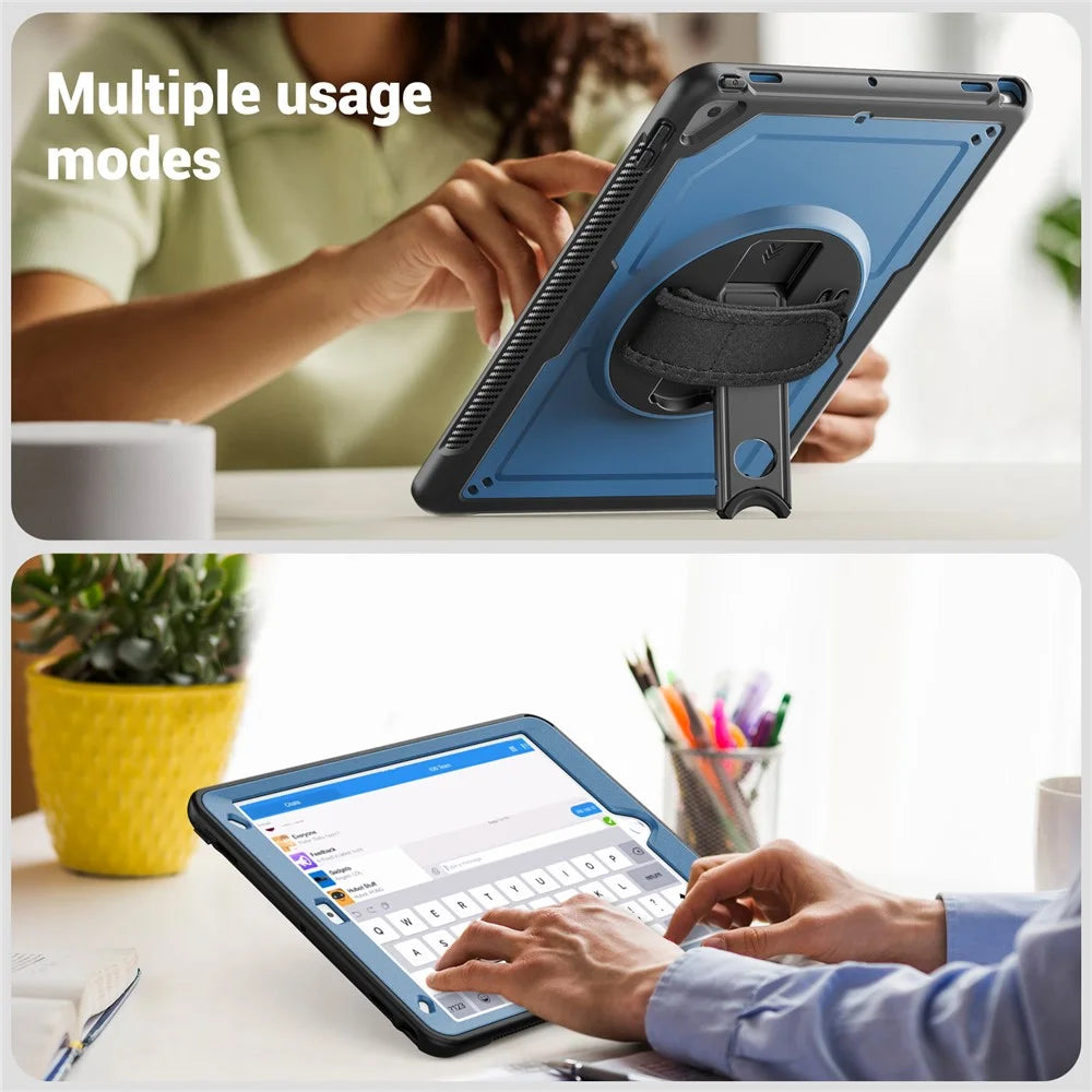Tablet Case For iPad 10.2 (2021)  /  (2020)  /  (2019)  /  Air 10.5 inch (2019)  /  Pro 10.5-inch (2017) Kickstand PC TPE Cover with Hand Strap - Navy Blue - 4