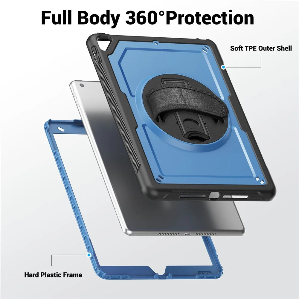 Tablet Case For iPad 10.2 (2021)  /  (2020)  /  (2019)  /  Air 10.5 inch (2019)  /  Pro 10.5-inch (2017) Kickstand PC TPE Cover with Hand Strap - Navy Blue - 6